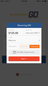 fellowshipone recurring gift